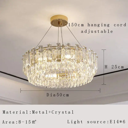 Modern gold rectangular crystal pendant chandelier dining room light