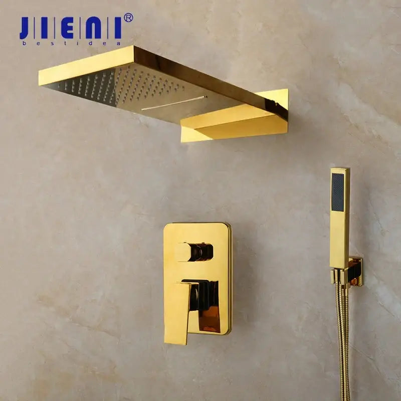 Modern gold rectangular shower mixer set bathroom wall mounted valve