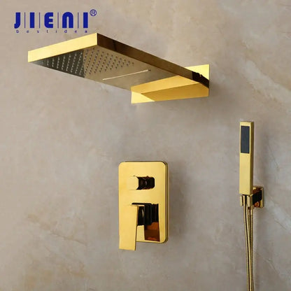 Modern gold rectangular shower mixer set bathroom wall mounted valve