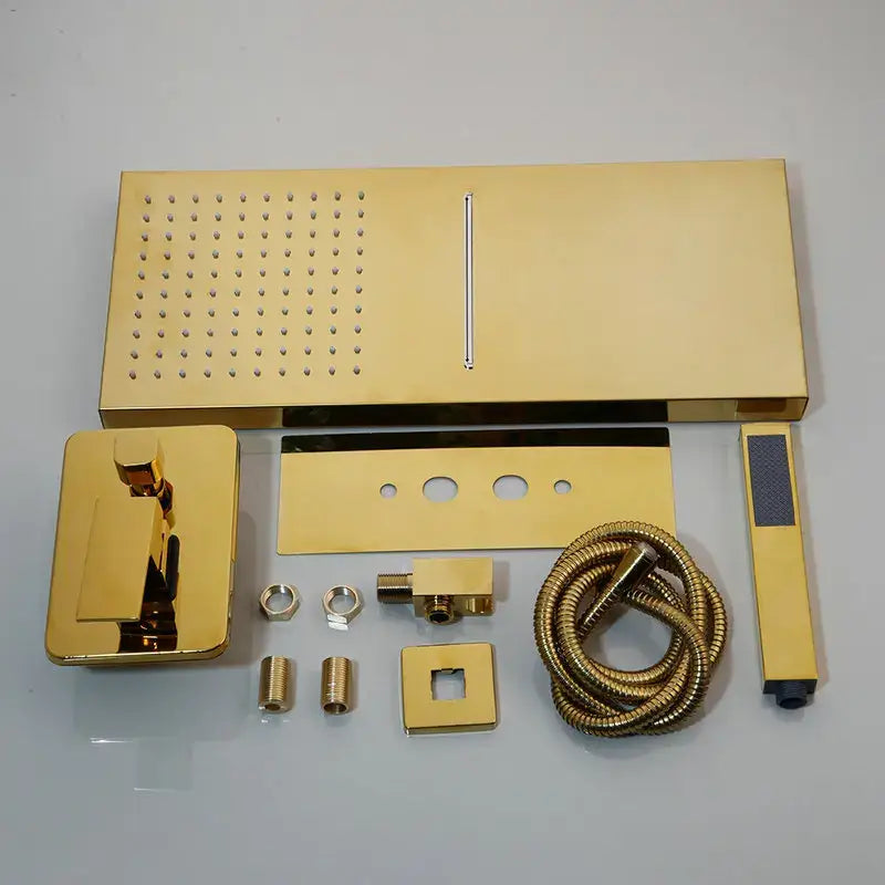 Modern gold rectangular shower mixer set bathroom wall mounted valve