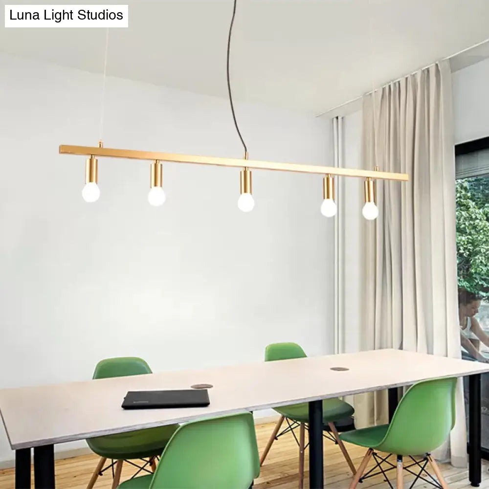 DecorBites™ Modern Gold Restaurant Chandelier with 5 Lights - Open Bulbs Ceiling Fixture