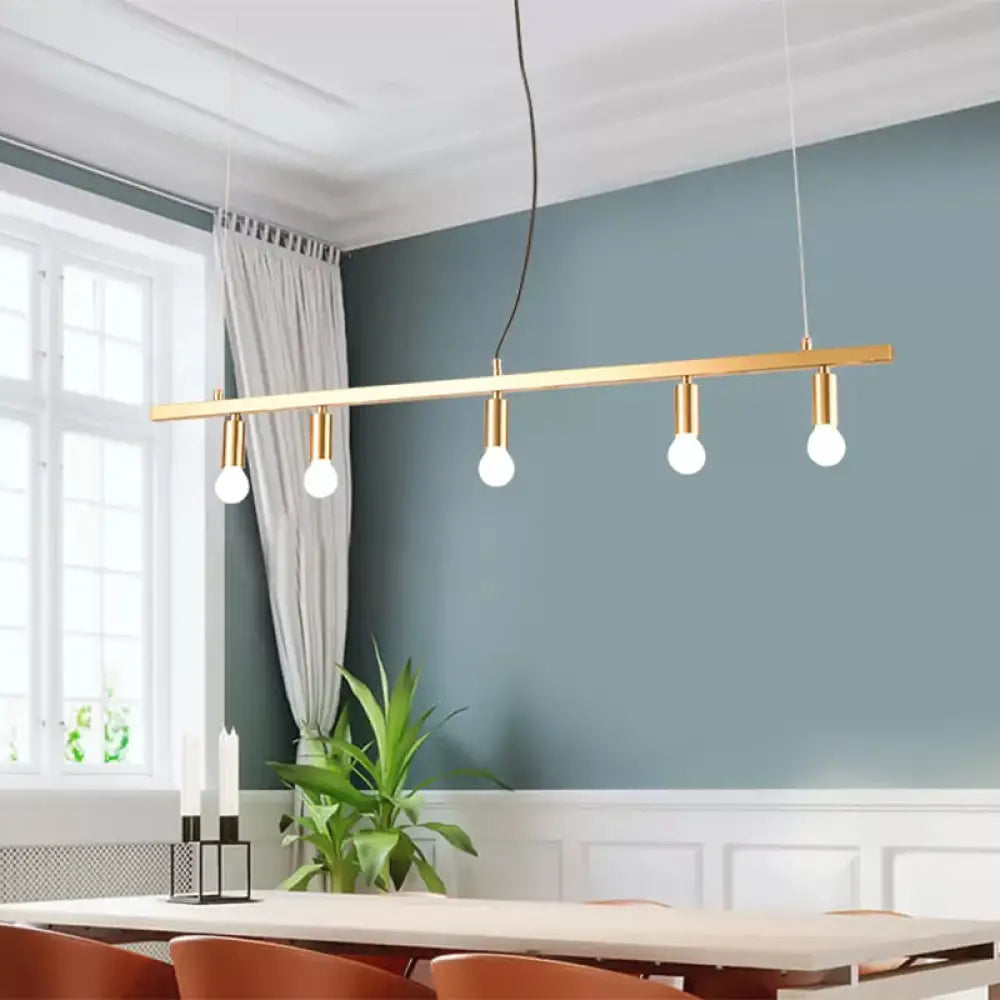 DecorBites™ Modern Gold Restaurant Chandelier with 5 Lights - Open Bulbs Ceiling Fixture