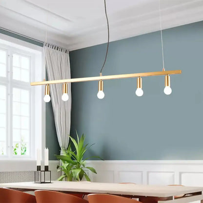 DecorBites™ Modern Gold Restaurant Chandelier with 5 Lights - Open Bulbs Ceiling Fixture