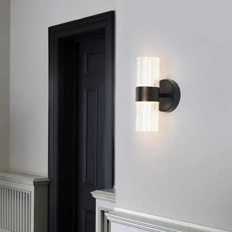 Modern gold ribbed glass shade wall lamp for bedroom bedside