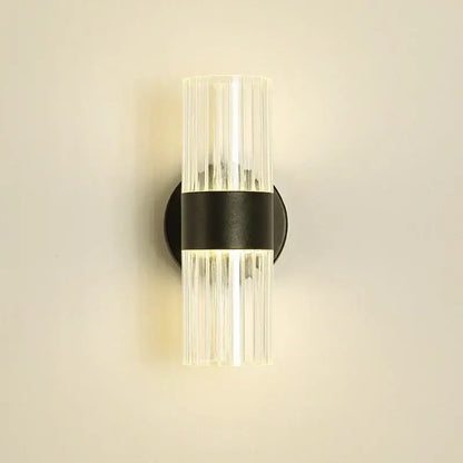 Modern gold ribbed glass shade wall lamp for bedroom bedside