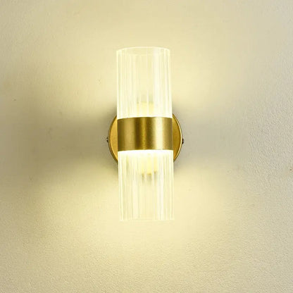 Modern gold ribbed glass shade wall lamp for bedroom bedside
