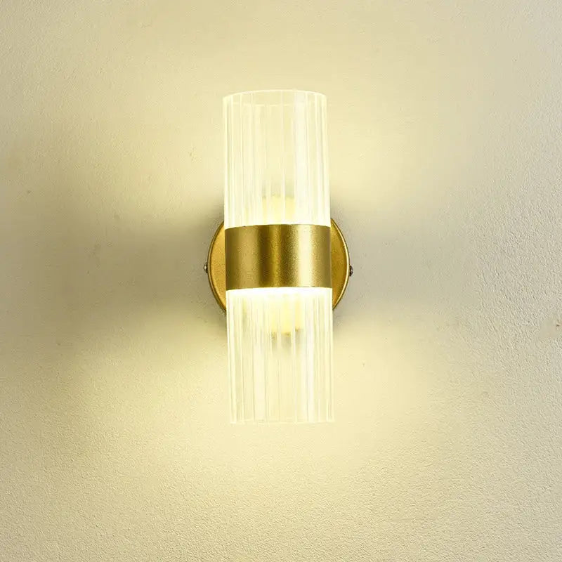 Modern gold ribbed glass shade wall lamp for bedroom bedside