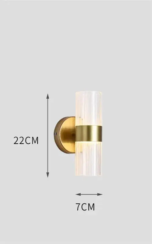 Modern gold ribbed glass shade wall lamp for bedroom bedside