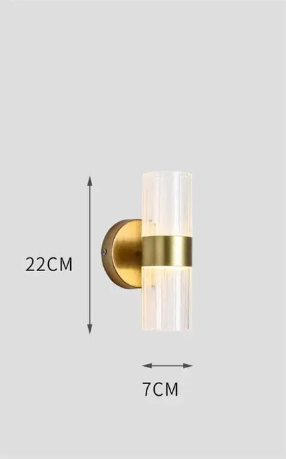 Modern gold ribbed glass shade wall lamp for bedroom bedside