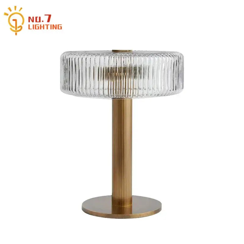 Modern gold ribbed glass table lamp bedroom light fixtures