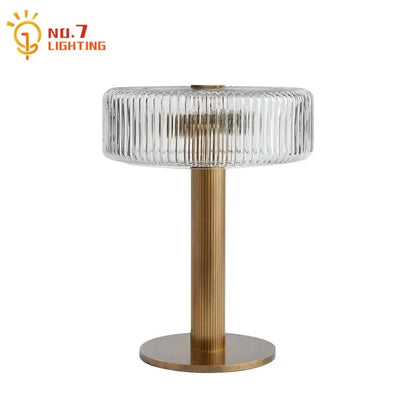 Modern gold ribbed glass table lamp bedroom light fixtures
