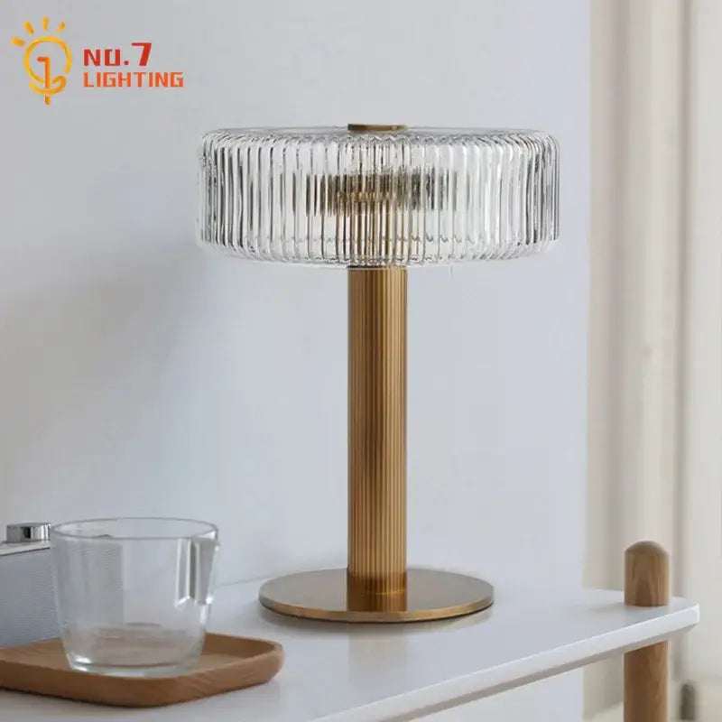 Modern gold ribbed glass table lamp bedroom light fixtures