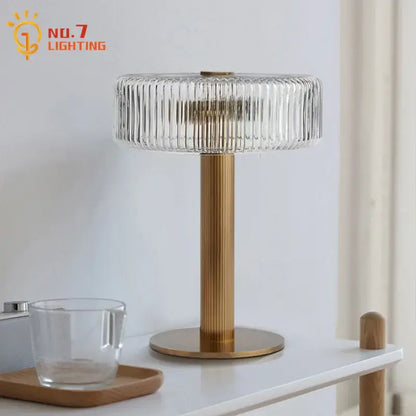 Modern gold ribbed glass table lamp bedroom light fixtures
