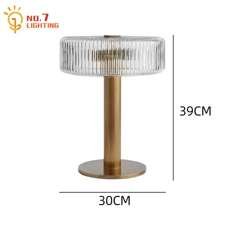 Modern gold ribbed glass table lamp bedroom light fixtures