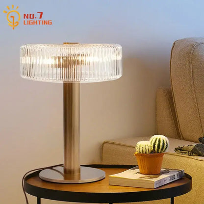 Modern gold ribbed glass table lamp bedroom light fixtures