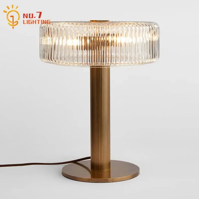Modern gold ribbed glass table lamp bedroom light fixtures