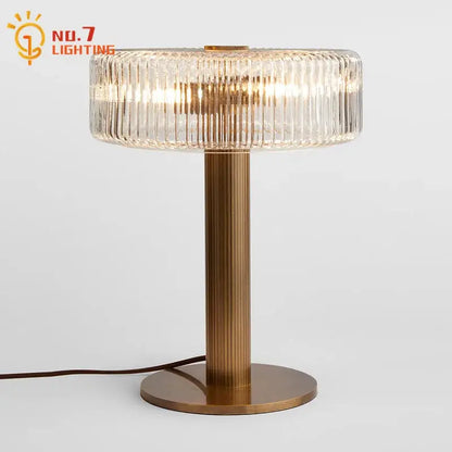 Modern gold ribbed glass table lamp bedroom light fixtures
