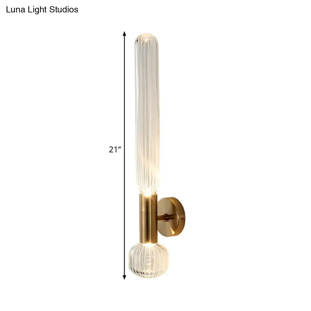 Modern gold ribbed glass wall lighting fixture for bedroom