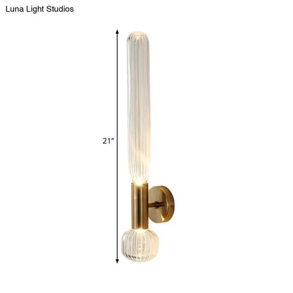 Modern gold ribbed glass wall lighting fixture for bedroom