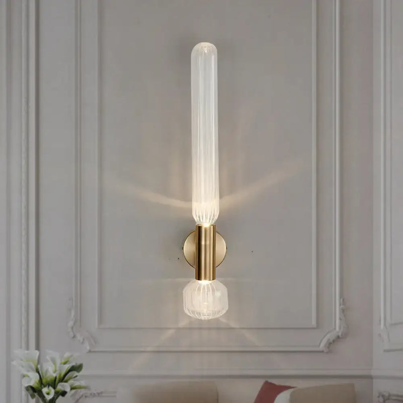 Modern gold ribbed glass wall lighting fixture for bedroom