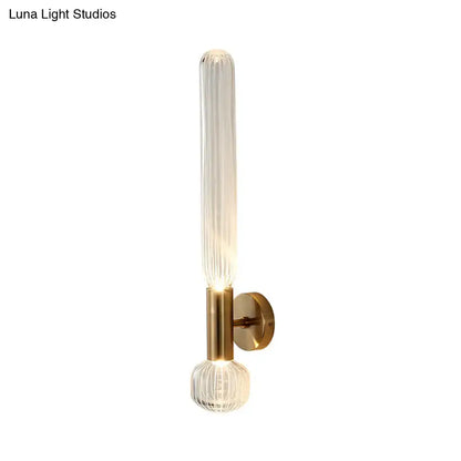 Modern gold ribbed glass wall lighting fixture for bedroom