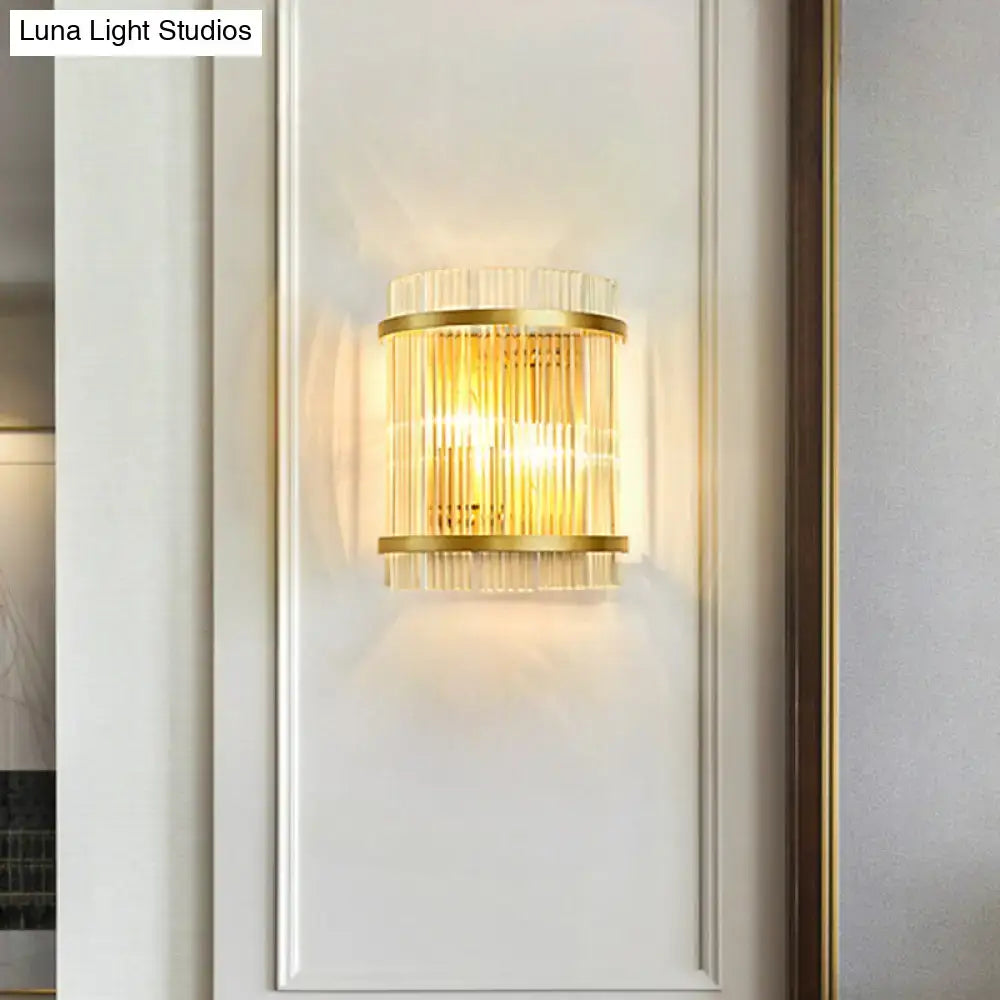 Modern gold ribbed glass wall mount light living room sconce