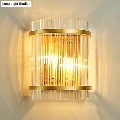 Modern gold ribbed glass wall mount light living room sconce