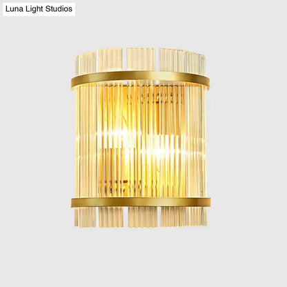 Modern gold ribbed glass wall mount light living room sconce