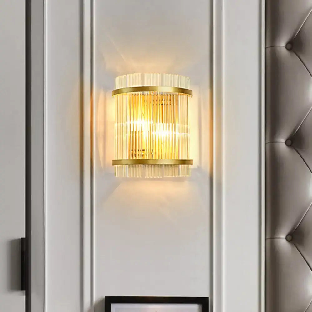 Modern gold ribbed glass wall mount light living room sconce
