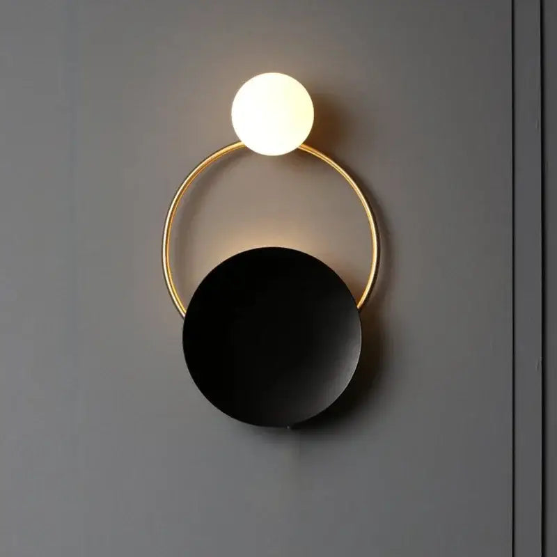 Modern gold ring ball g4 round wall lamp black & white bedroom sconce
