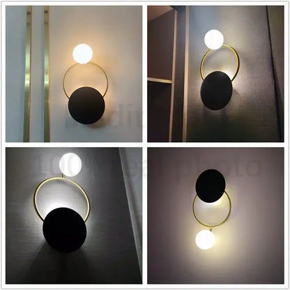 Modern gold ring ball g4 round wall lamp black & white bedroom sconce