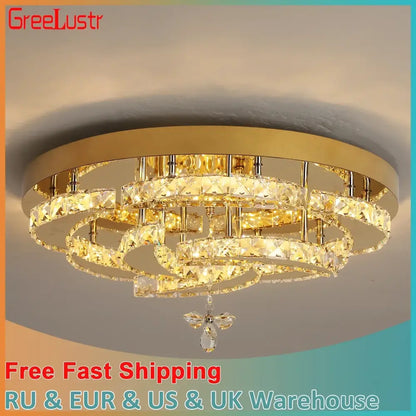 Modern gold ring crystal drop chandelier dining room bee pendant