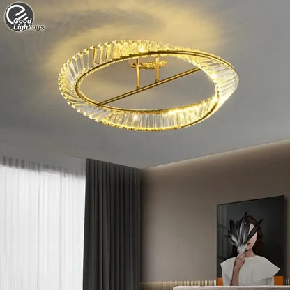 Modern gold ring crystal led ceiling chandelier for living room