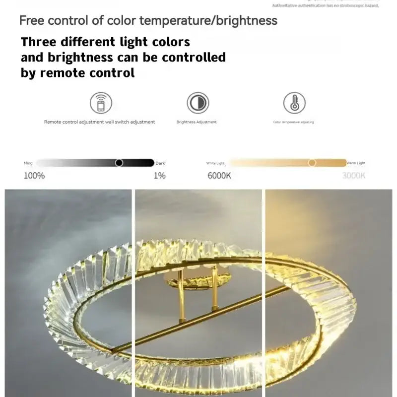 Modern gold ring crystal led ceiling chandelier for living room