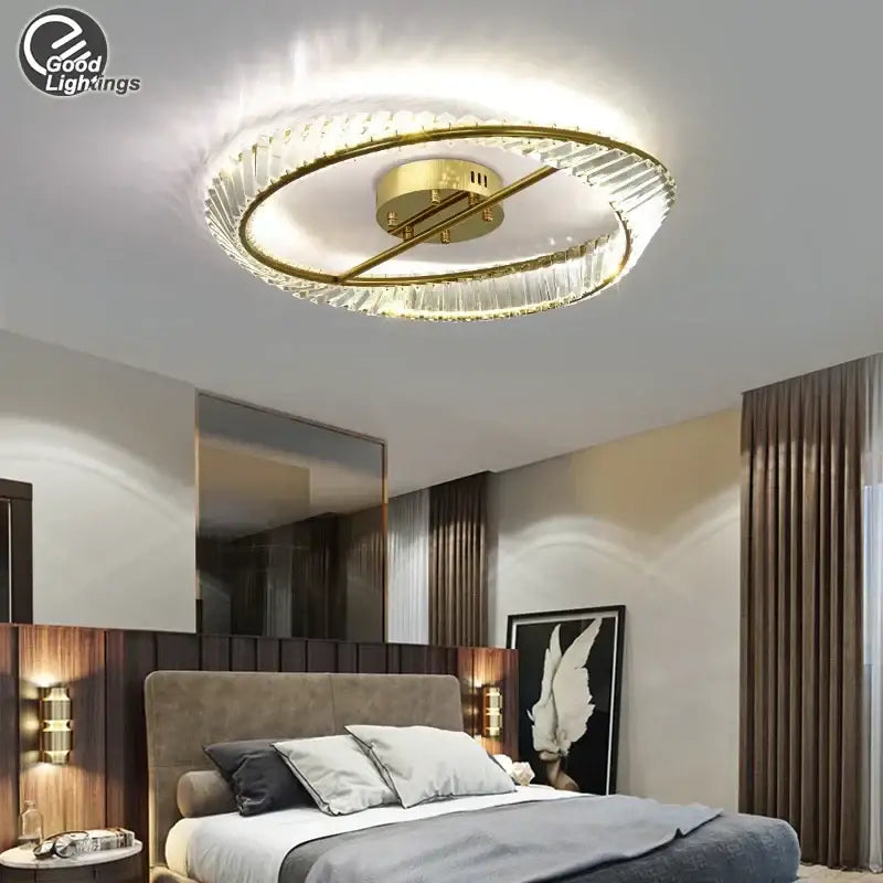 Modern gold ring crystal led ceiling chandelier for living room