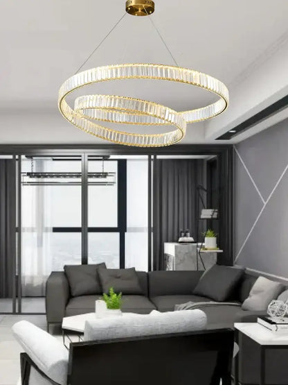 Modern gold ring crystal led pendant light – living room chandelier
