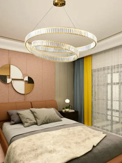 Modern gold ring crystal led pendant light – living room chandelier