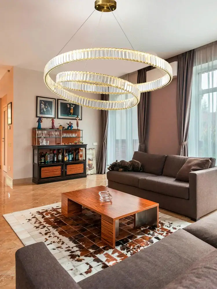 Modern gold ring crystal led pendant light – living room chandelier