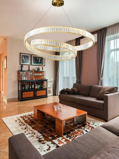 Modern gold ring crystal led pendant light – living room chandelier