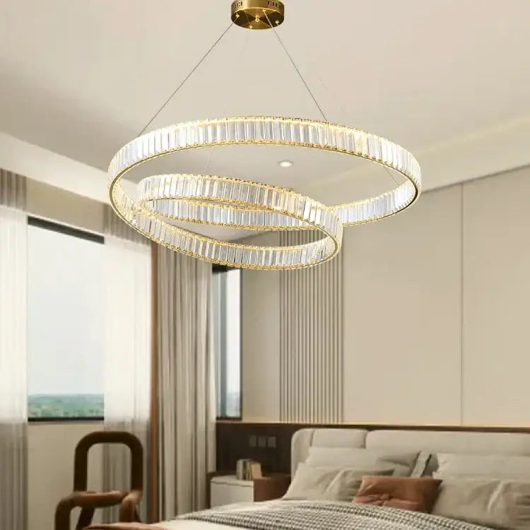 Modern gold ring crystal led pendant light – living room chandelier