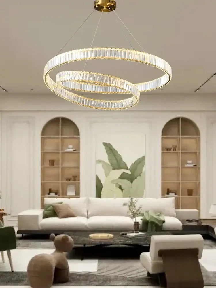 Modern gold ring crystal led pendant light – living room chandelier