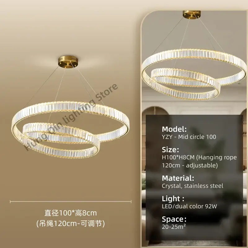 Modern gold ring crystal led pendant light – living room chandelier