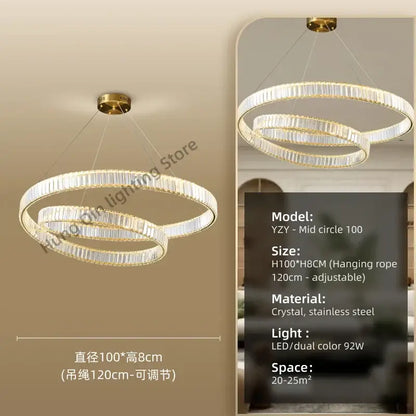 Modern gold ring crystal led pendant light – living room chandelier