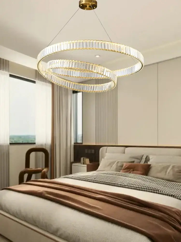 Modern gold ring crystal led pendant light – living room chandelier