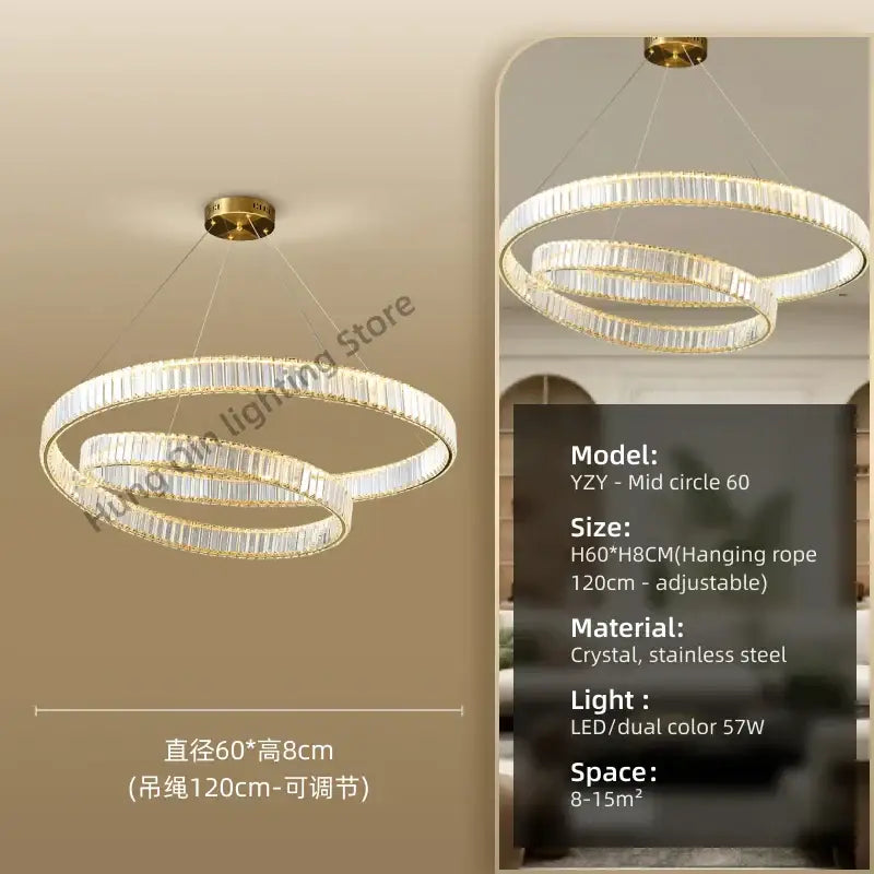 Modern gold ring crystal led pendant light – living room chandelier
