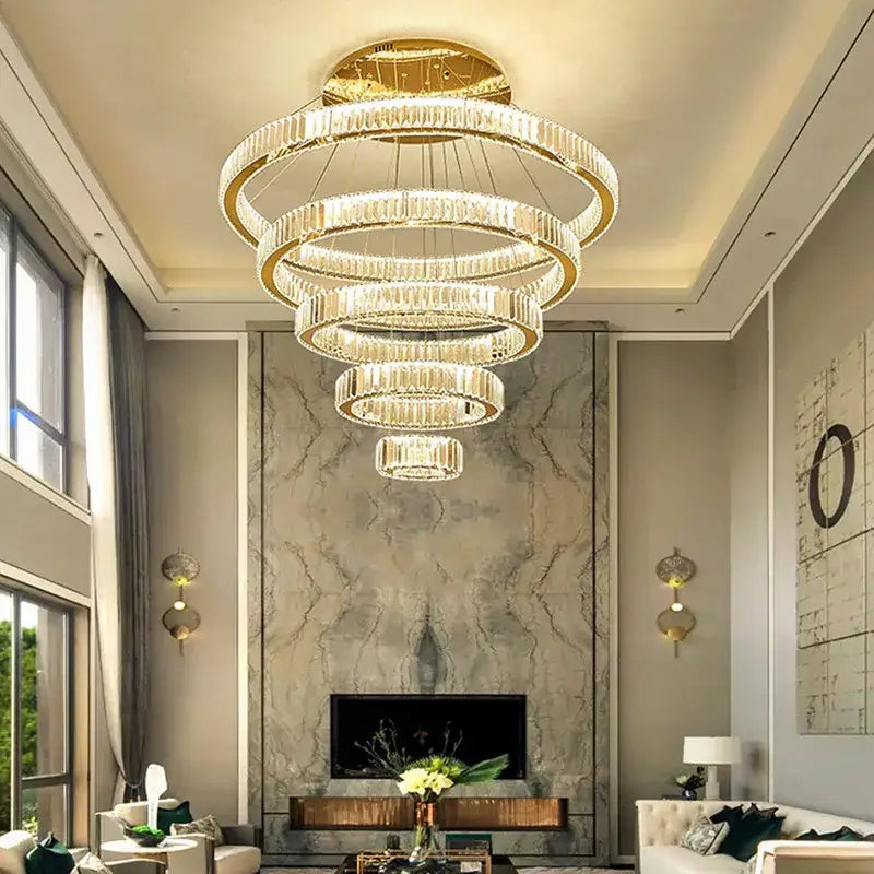 Modern gold ring decorbites crystal led chandelier living room light