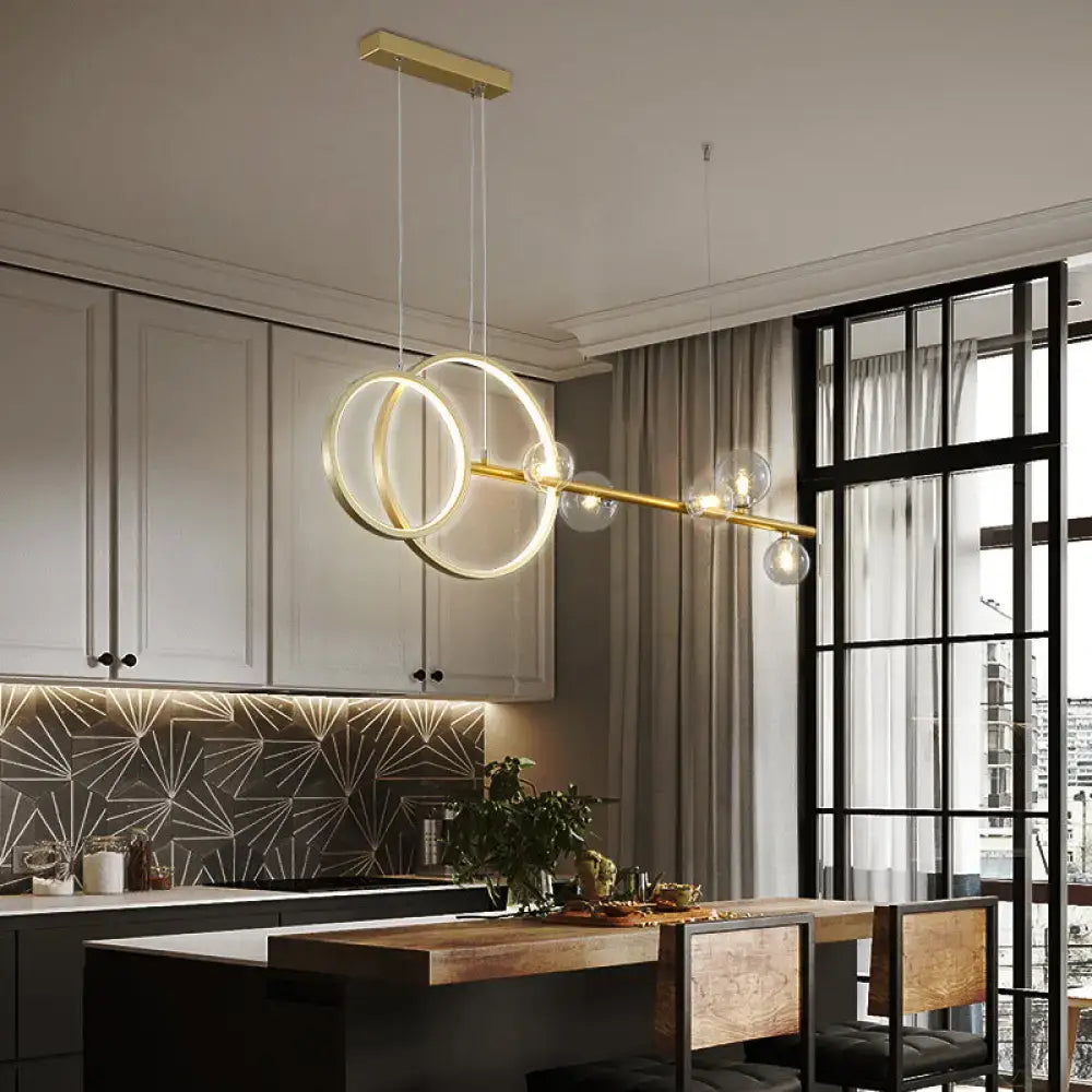 Modern gold ring led pendant light for dining room clear glass shade