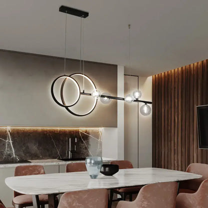 Modern gold ring led pendant light for dining room clear glass shade