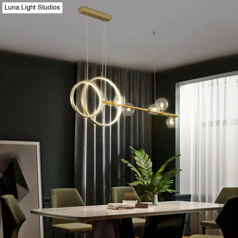 Modern gold ring led pendant light for dining room clear glass shade