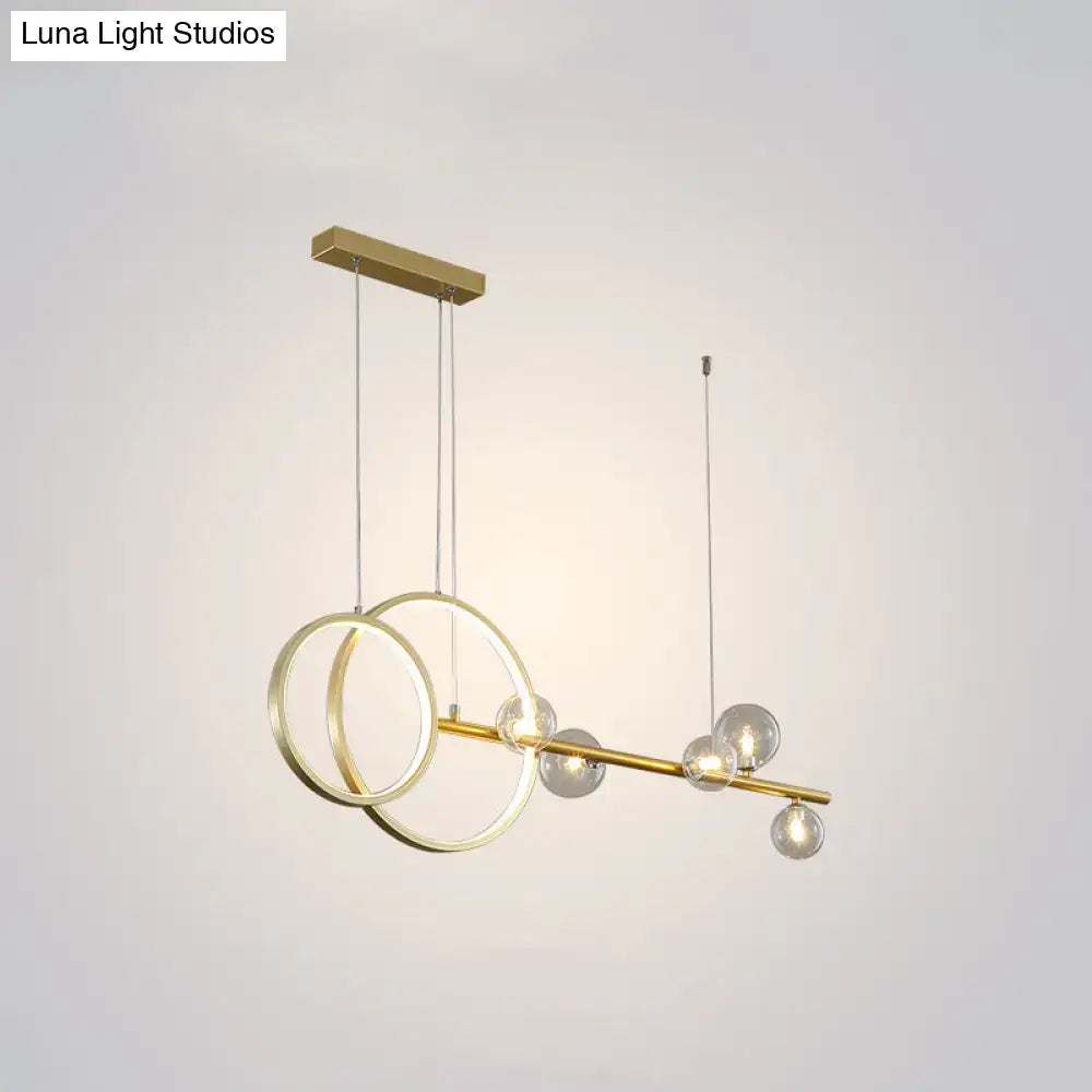 Modern gold ring led pendant light for dining room clear glass shade